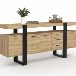 Buffet XXL 180 cm 4 portes 3 tiroirs bois et noir