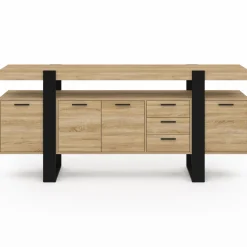 Buffet XXL 180 cm 4 portes 3 tiroirs bois et noir