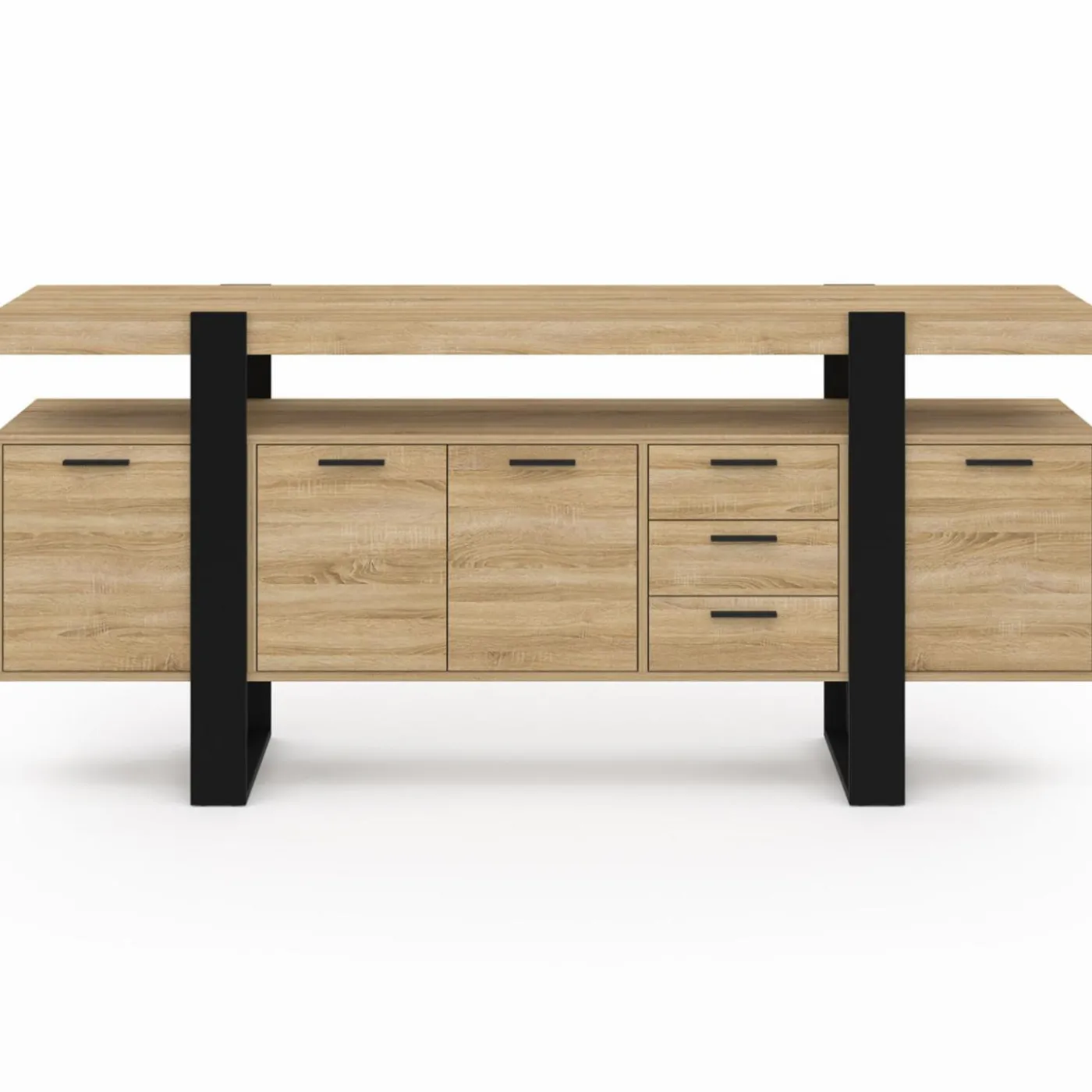 Buffet XXL 180 cm 4 portes 3 tiroirs bois et noir