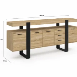 Buffet XXL 180 cm 4 portes 3 tiroirs bois et noir