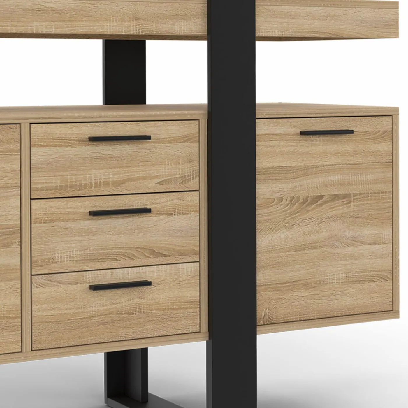 Buffet XXL 180 cm 4 portes 3 tiroirs bois et noir