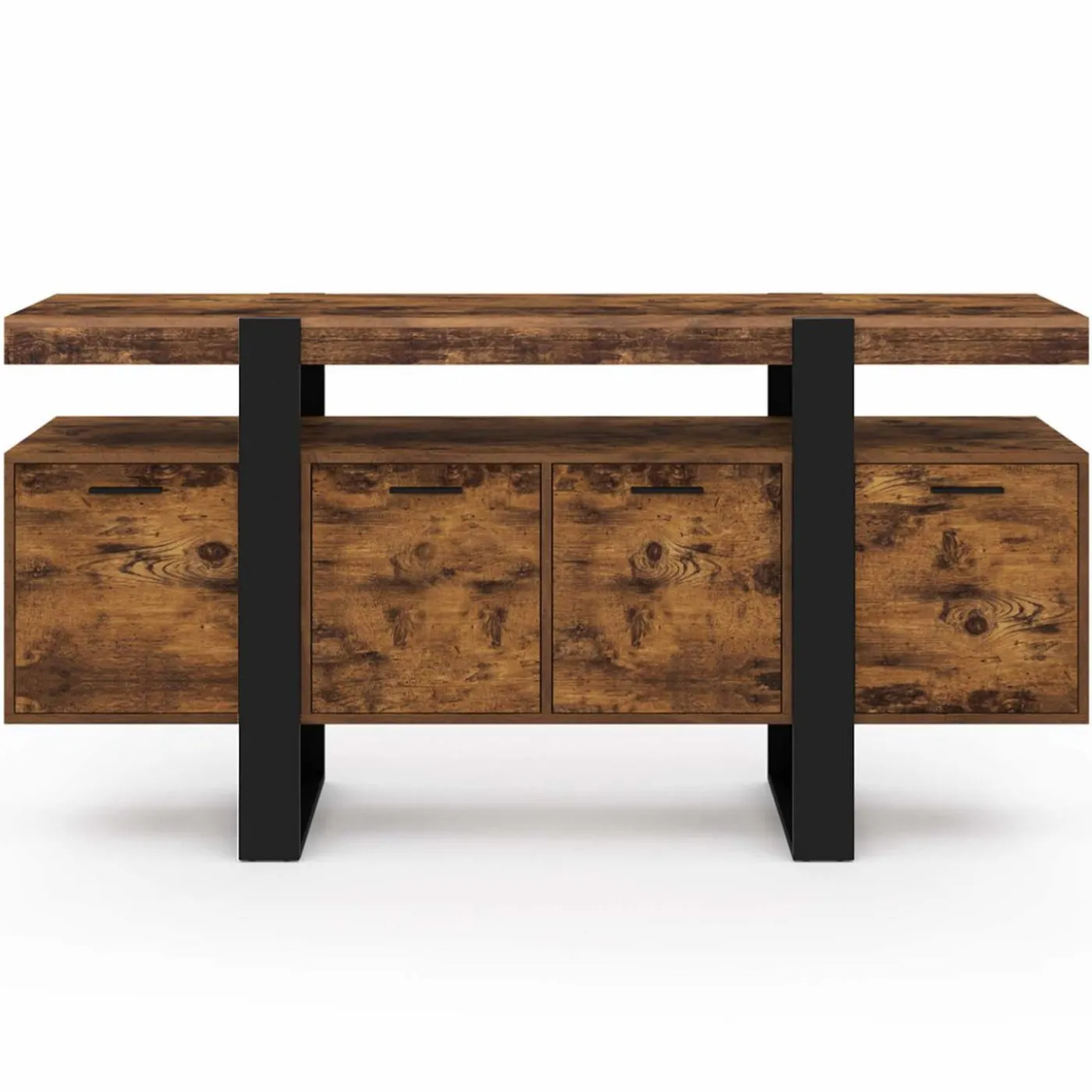 Buffet XXL 4 portes bois effet vieilli et noir 160 cm