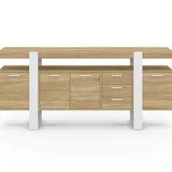 Buffet XXL bois et blanc industriel 180 cm 4 portes 3 tiroirs