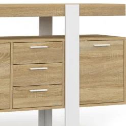 Buffet XXL bois et blanc industriel 180 cm 4 portes 3 tiroirs