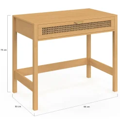 Bureau 1 tiroir bois et cannage 90*50