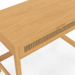 Bureau 1 tiroir bois et cannage 90*50