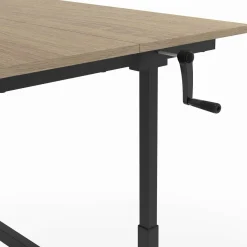 Bureau assis debout à manivelle hauteur réglable 70 - 120 cm bois façon hêtre et noir
