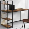 Bureau avec étagères style industriel effet bois vieilli