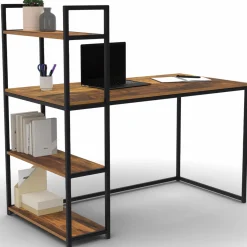 Bureau avec étagères style industriel effet bois vieilli