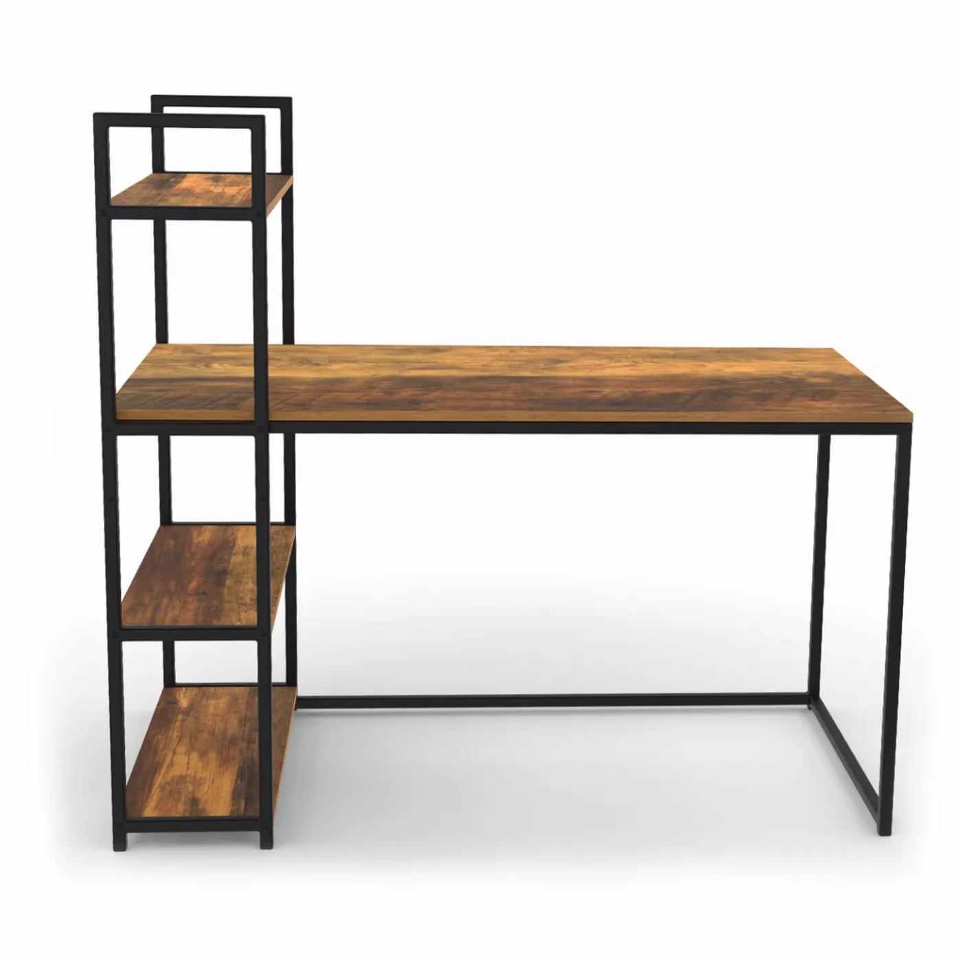 Bureau avec étagères style industriel effet bois vieilli