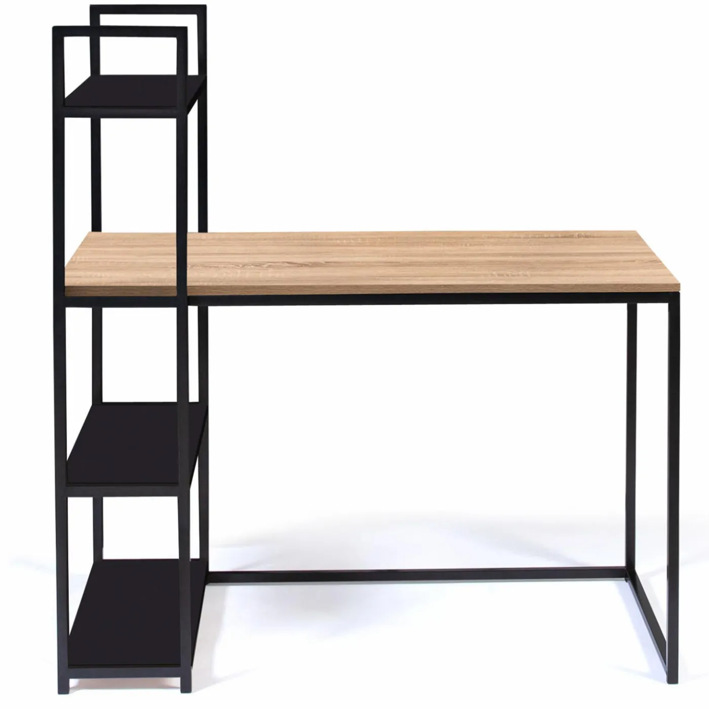 Bureau avec étagères style industriel en bois et métal noir