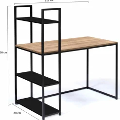 Bureau avec étagères style industriel en bois et métal noir