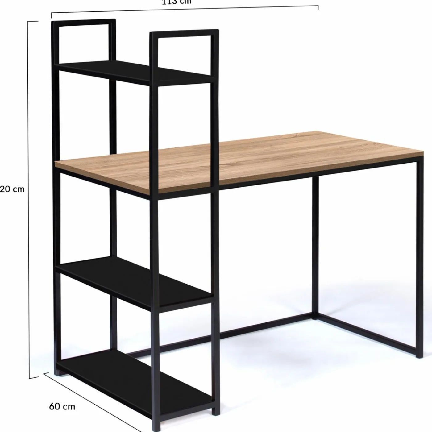 Bureau avec étagères style industriel en bois et métal noir