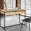 Bureau avec tiroir en métal noir et bois