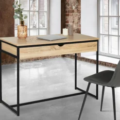 Bureau avec tiroir en métal noir et bois