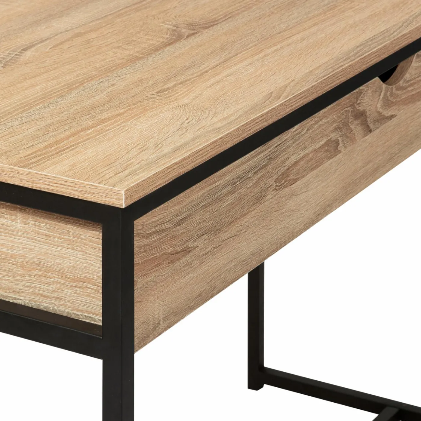 Bureau avec tiroir en métal noir et bois
