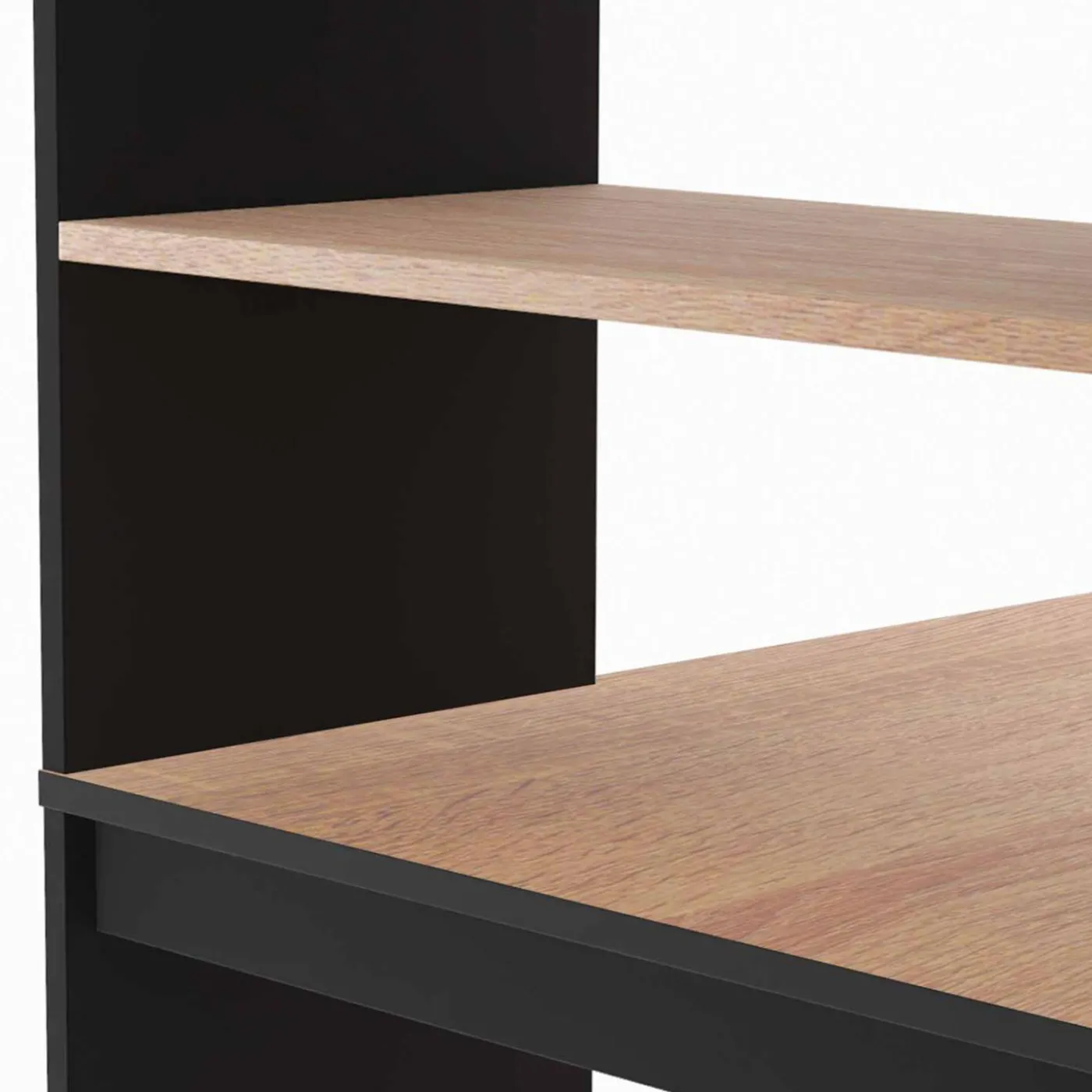 Bureau bibliothèque bois façon hêtre et noir