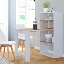 Bureau bibliothèque bois façon hêtre et blanc