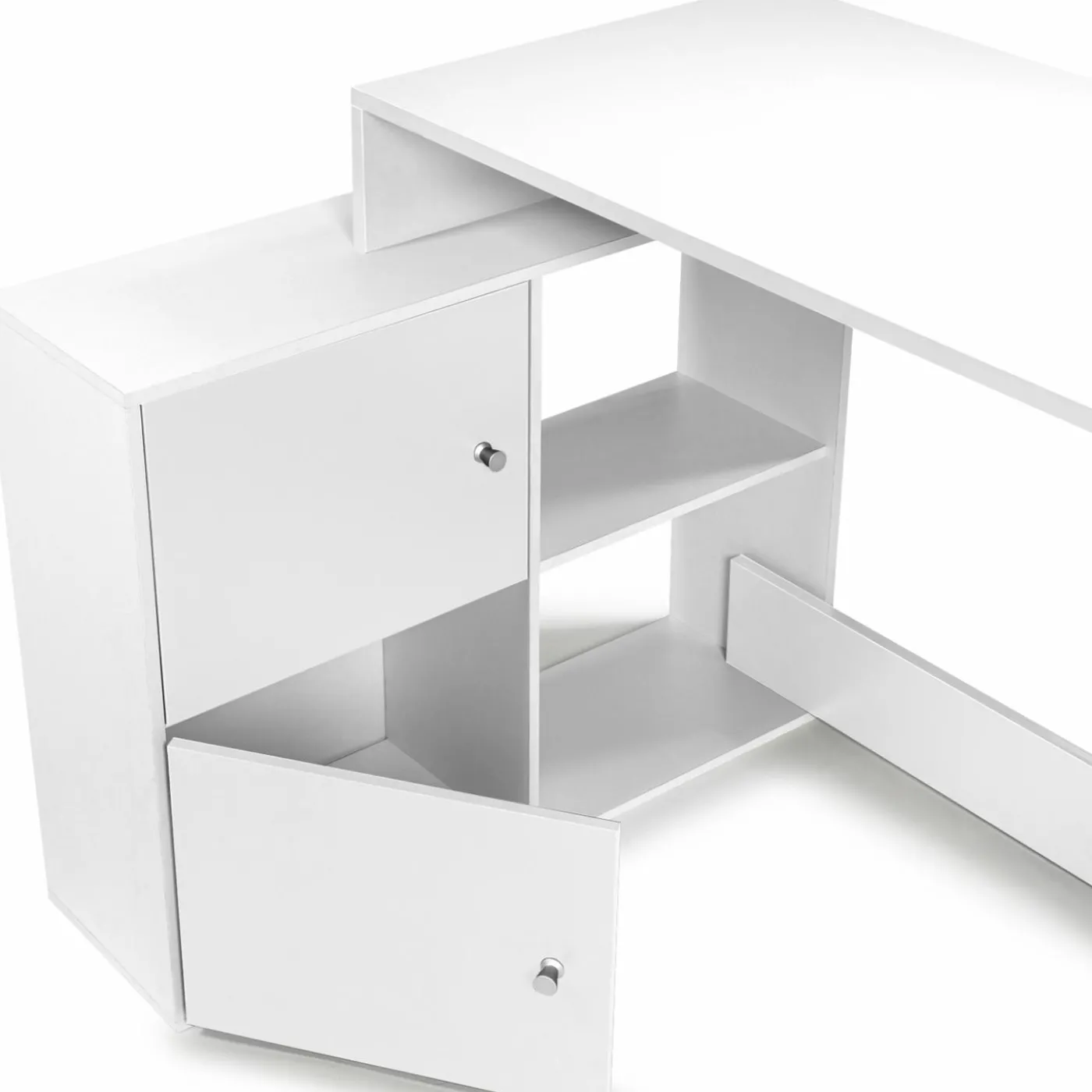 Bureau d'angle avec rangement blanc