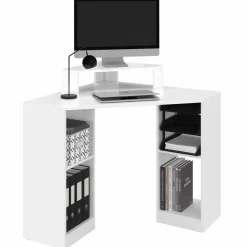 Bureau d’angle blanc avec rangement