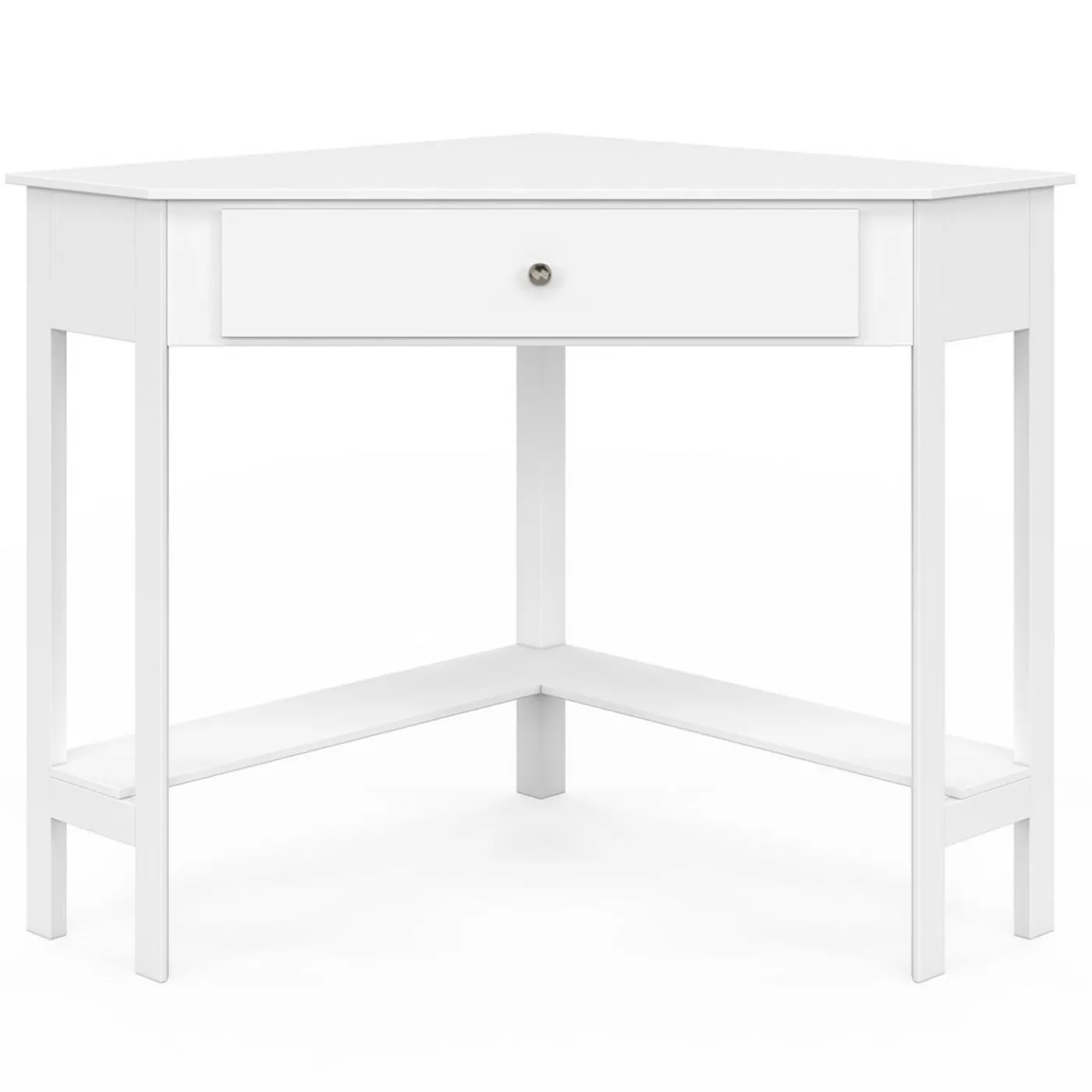 Bureau d'angle gain de place bureau informatique blanc avec rangements et 1 tiroir