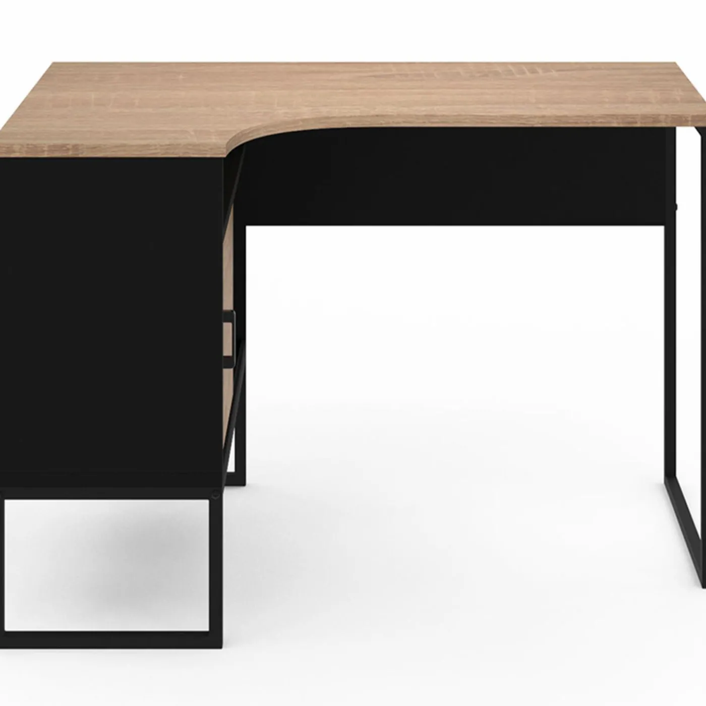 Bureau d’angle industriel métal noir et bois façon hêtre