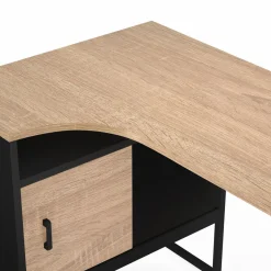 Bureau d’angle industriel métal noir et bois façon hêtre