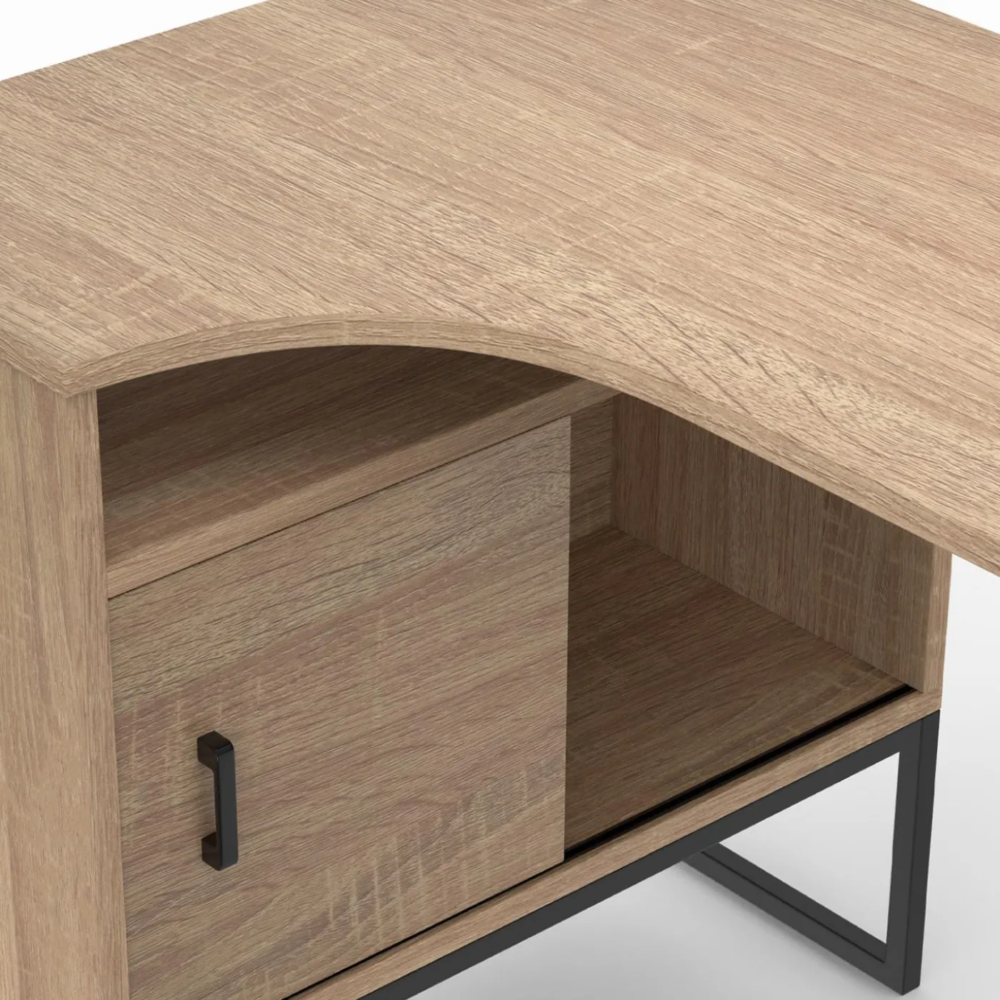 Bureau d'angle industriel noir et façon hêtre