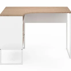 Bureau d’angle industriel métal blanc et bois façon hêtre