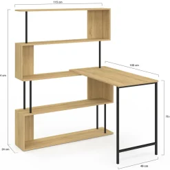 Bureau d'angle industriel rotatif 180° en forme de S