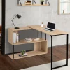 Bureau d’angle rotatif 180° industriel avec étagère forme S