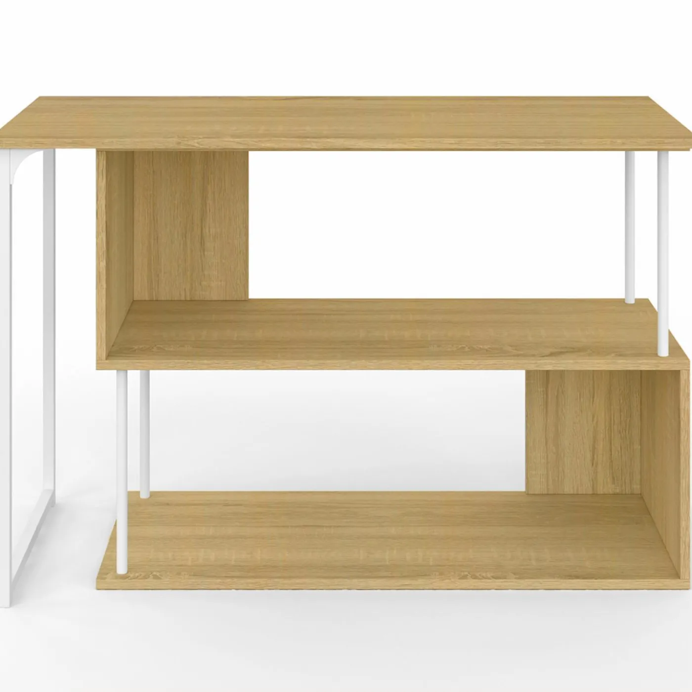 Bureau d'angle rotatif 180° métal blanc et bois