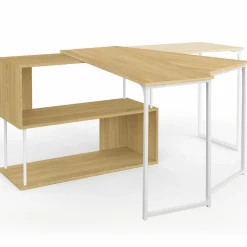 Bureau d'angle rotatif 180° métal blanc et bois