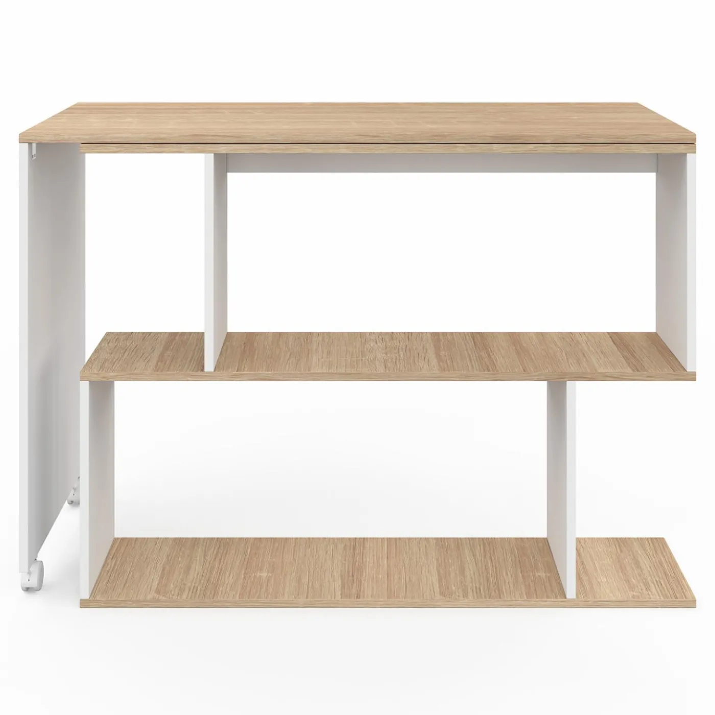 Bureau d'angle rotatif en bois hêtre et blanc