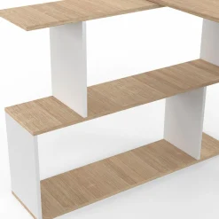 Bureau d'angle rotatif en bois hêtre et blanc