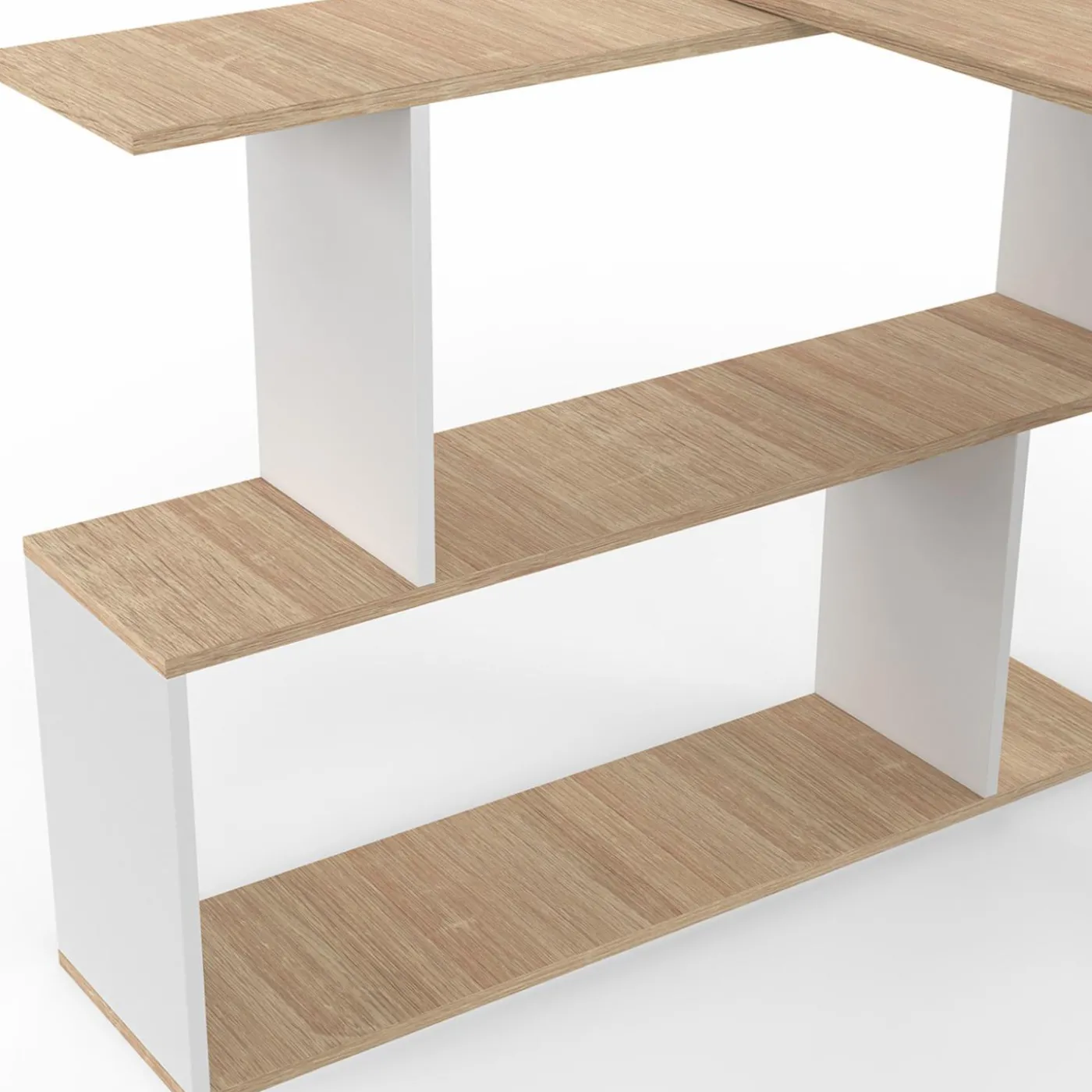 Bureau d'angle rotatif en bois hêtre et blanc