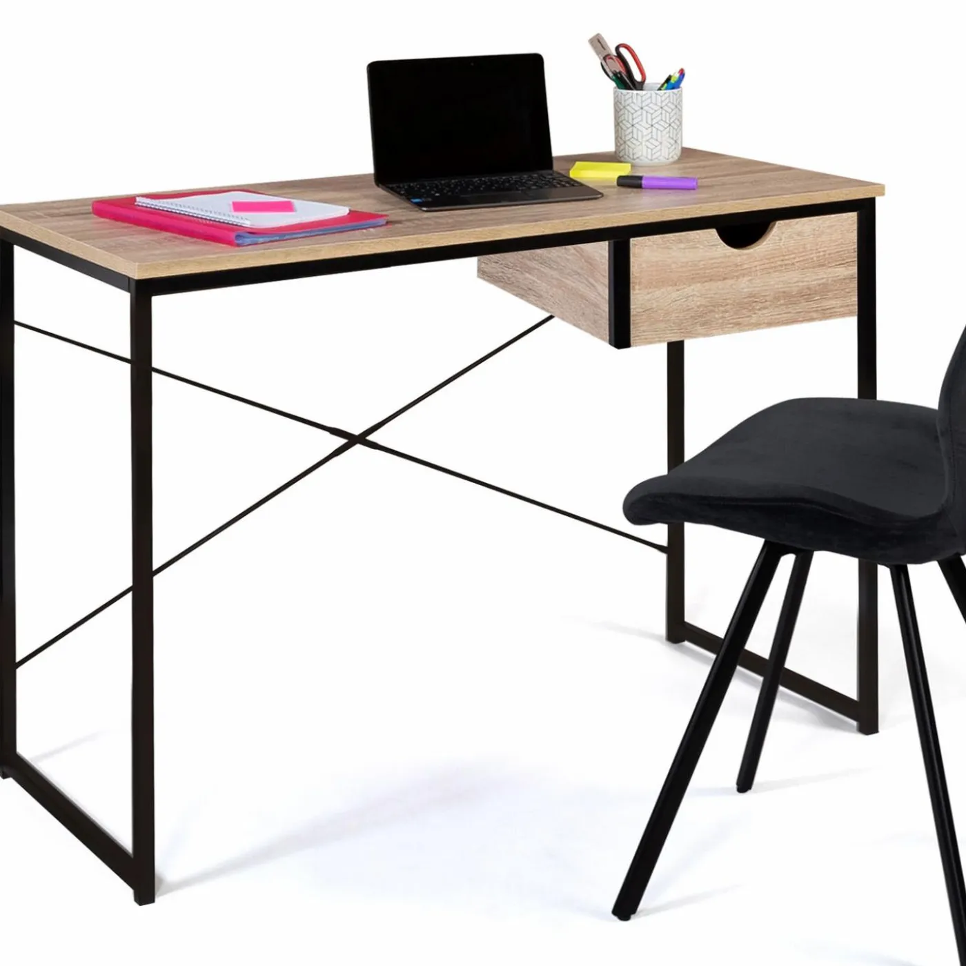 Bureau design industriel avec tiroir latéral 110 cm