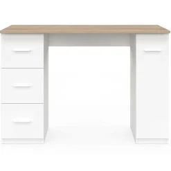 Bureau droit 3 tiroirs et porte placard blanc et bois