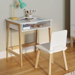 Bureau pour enfant + chaise bois et blanc avec niche