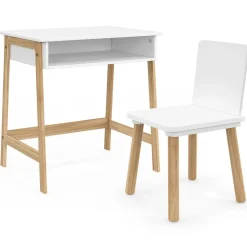 Bureau pour enfant + chaise bois et blanc avec niche