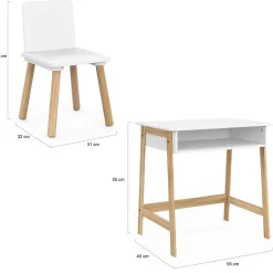 Bureau pour enfant + chaise bois et blanc avec niche