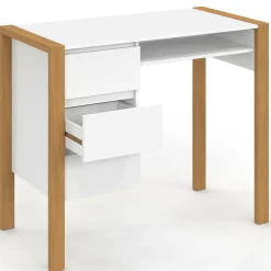 Bureau scandinave blanc et bois avec 3 tiroirs et niche