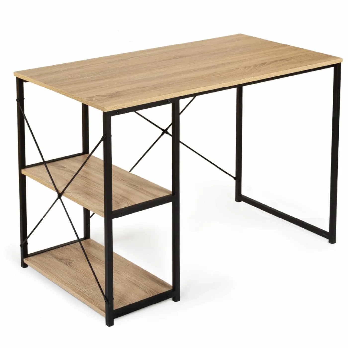 Bureau style industriel en métal et bois avec étagères
