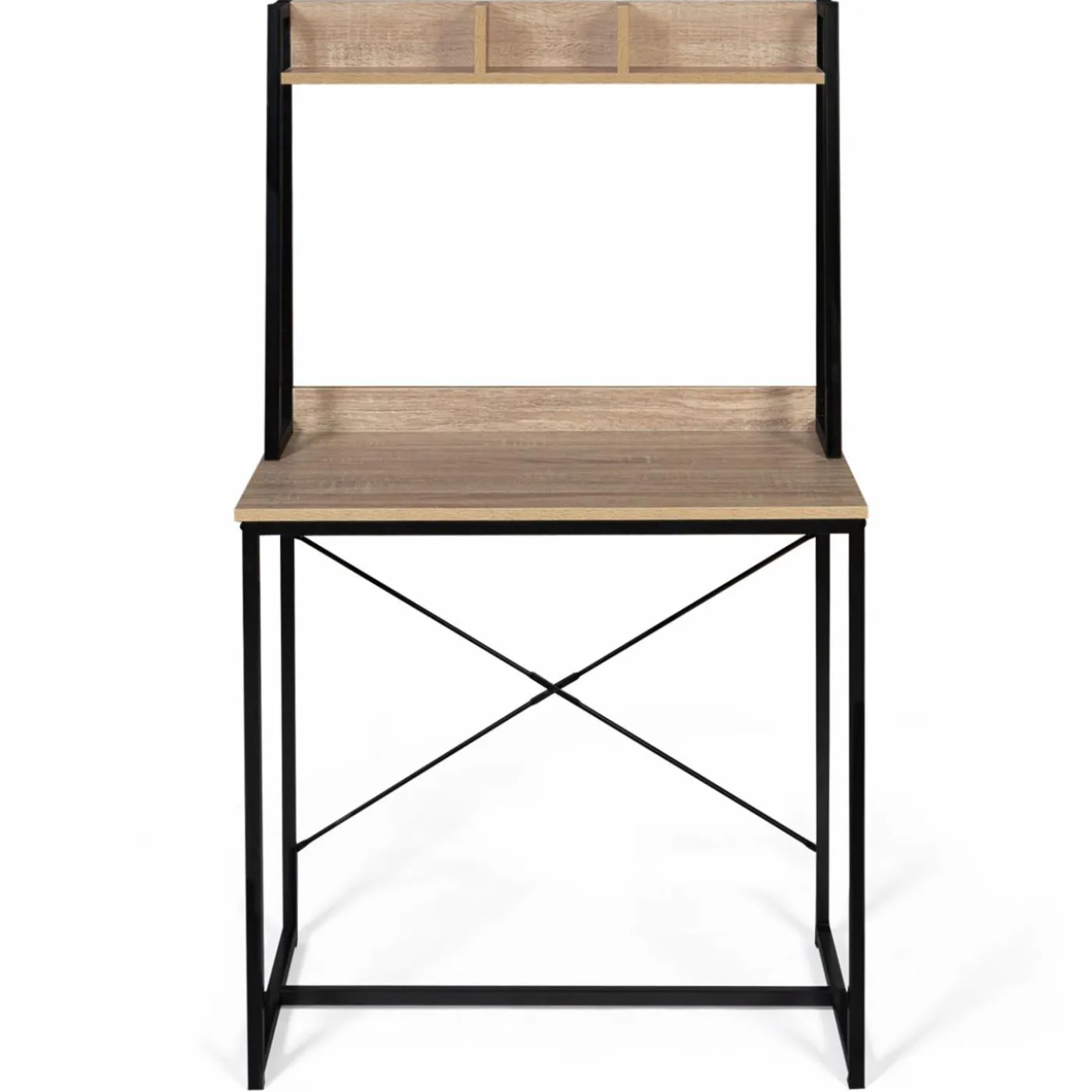 Bureau étagère droit design industriel bois et métal