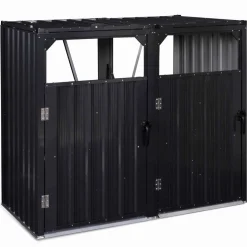 Cache poubelle double en acier gris pour extérieur