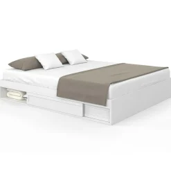 Cadre de lit 180 x 200 cm avec rangements et sommier blanc