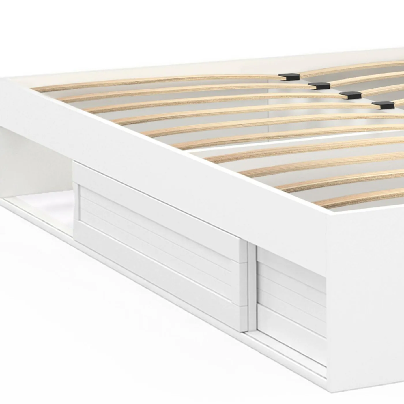 Cadre de lit avec rangements et sommier blanc