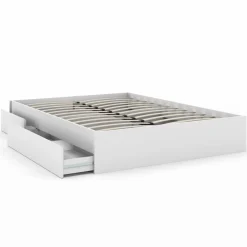 Cadre de lit double 140x190 blanc avec 4 tiroirs et sommier