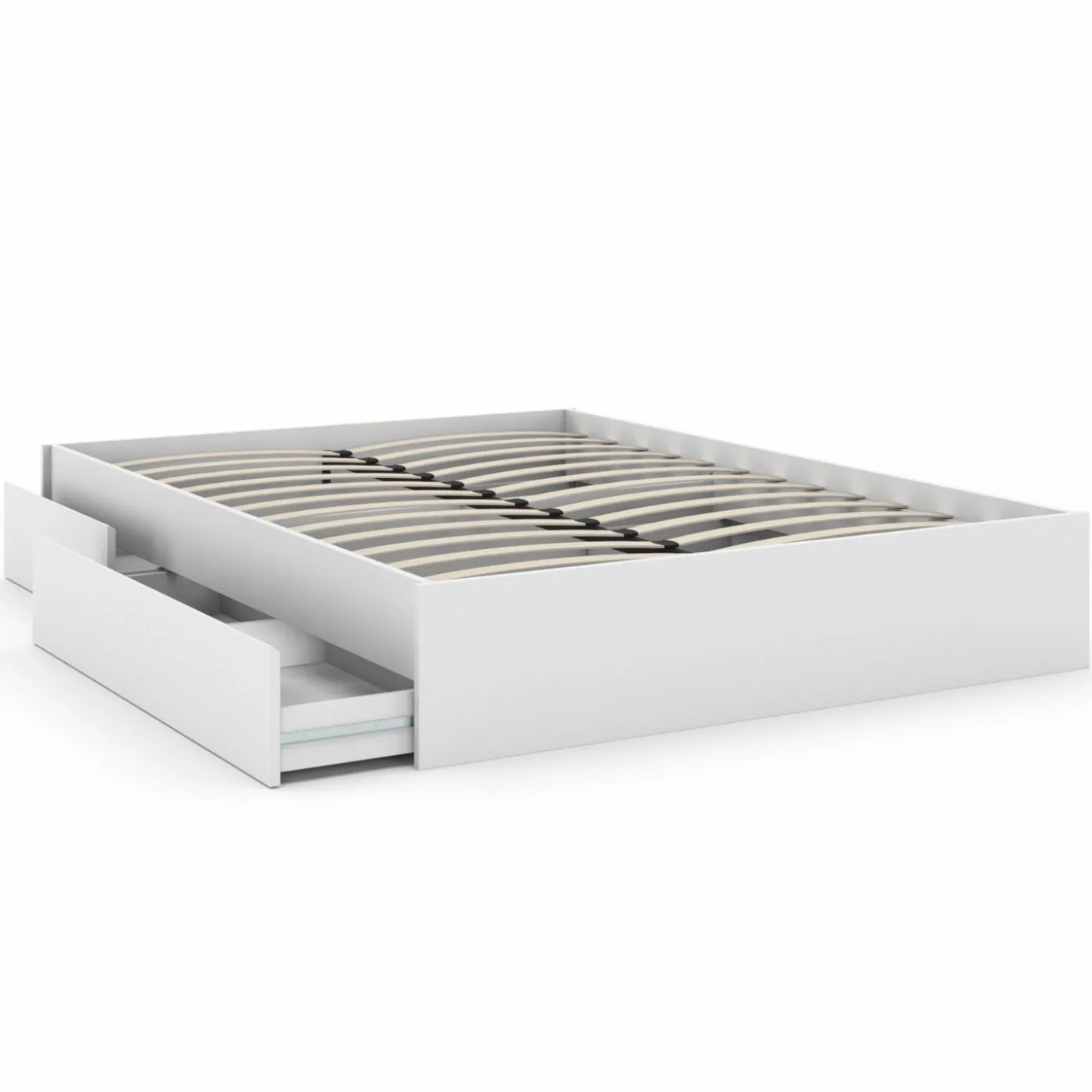 Cadre de lit double 140x190 blanc avec 4 tiroirs et sommier