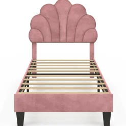 Cadre de lit simple coquillage avec sommier 90 x 190 cm velours rose poudré